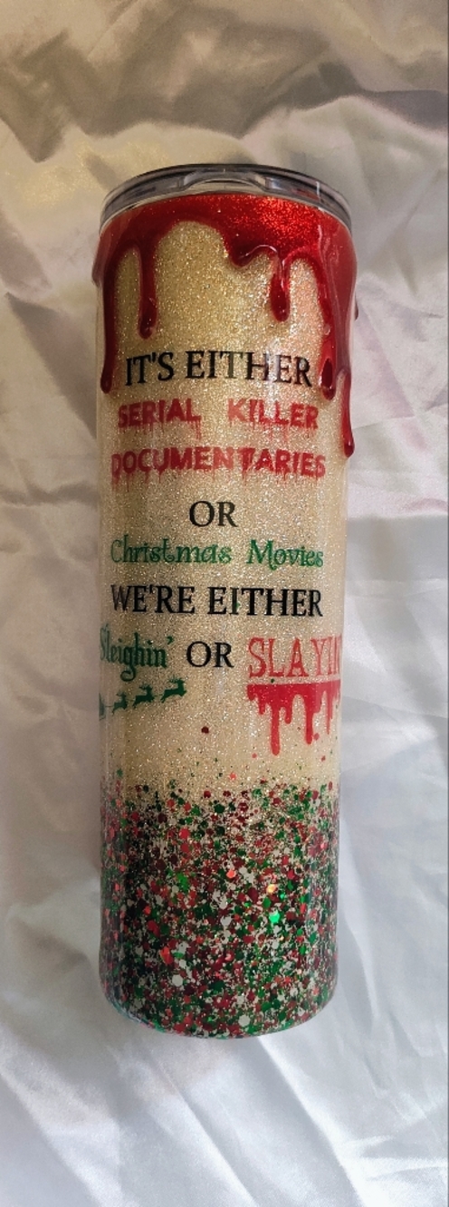 Custom Glitter Holiday Tumbler - Red, Green & Gold